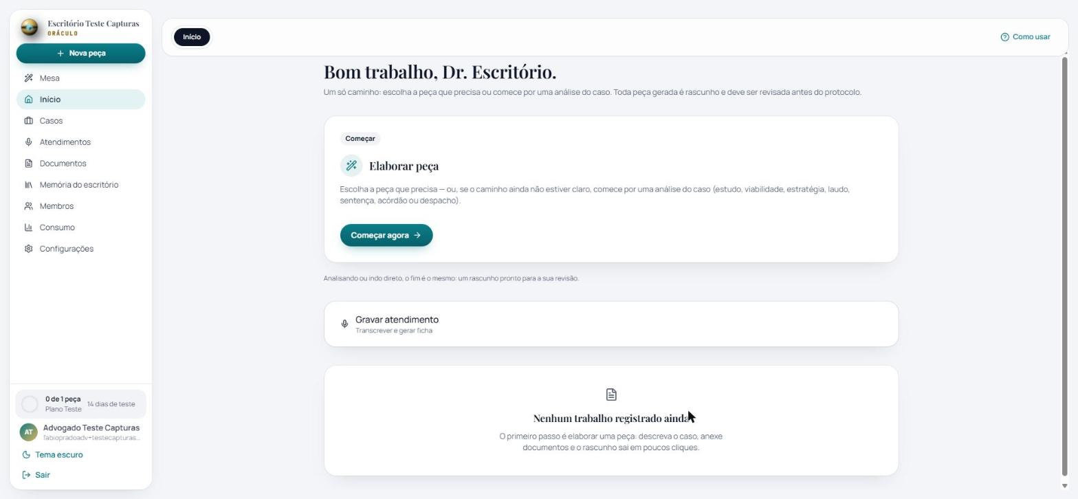 Tela do Exordial para começar um trabalho