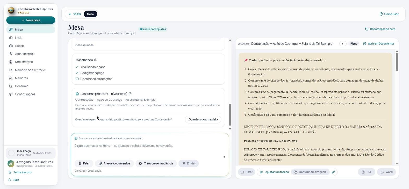 Peça real em rascunho com dados pendentes sinalizados antes do protocolo